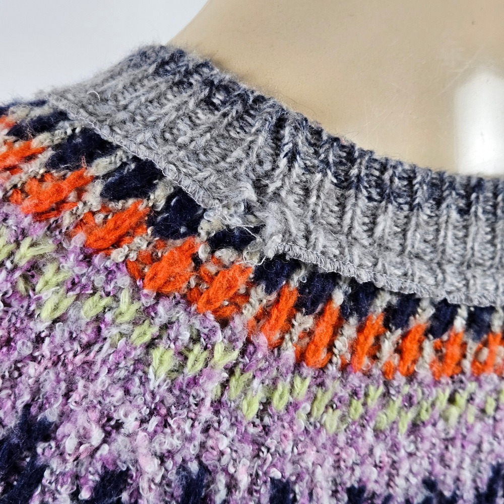 Free People Fair Isle Cropped Wool Blend Sweater Gray Orange Blue Multi L/XL - Picture 11 of 11